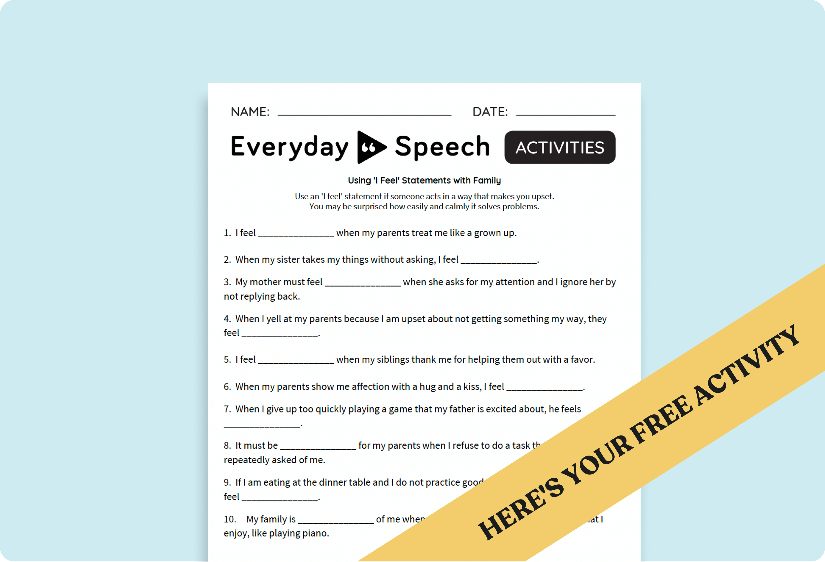 Elementary School Perspective Taking PDF Lesson: Using 'I Feel' Statements with Family