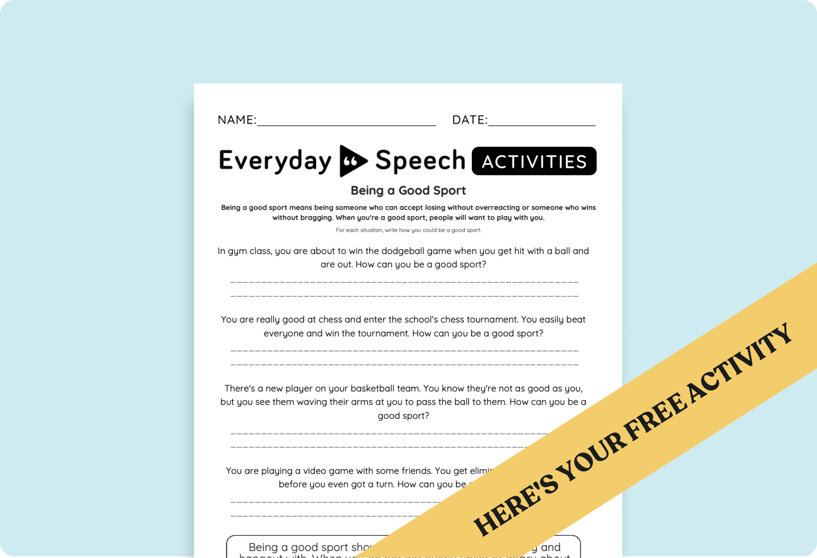 High School Free Worksheet & Lesson Plan: Being a Good Sport