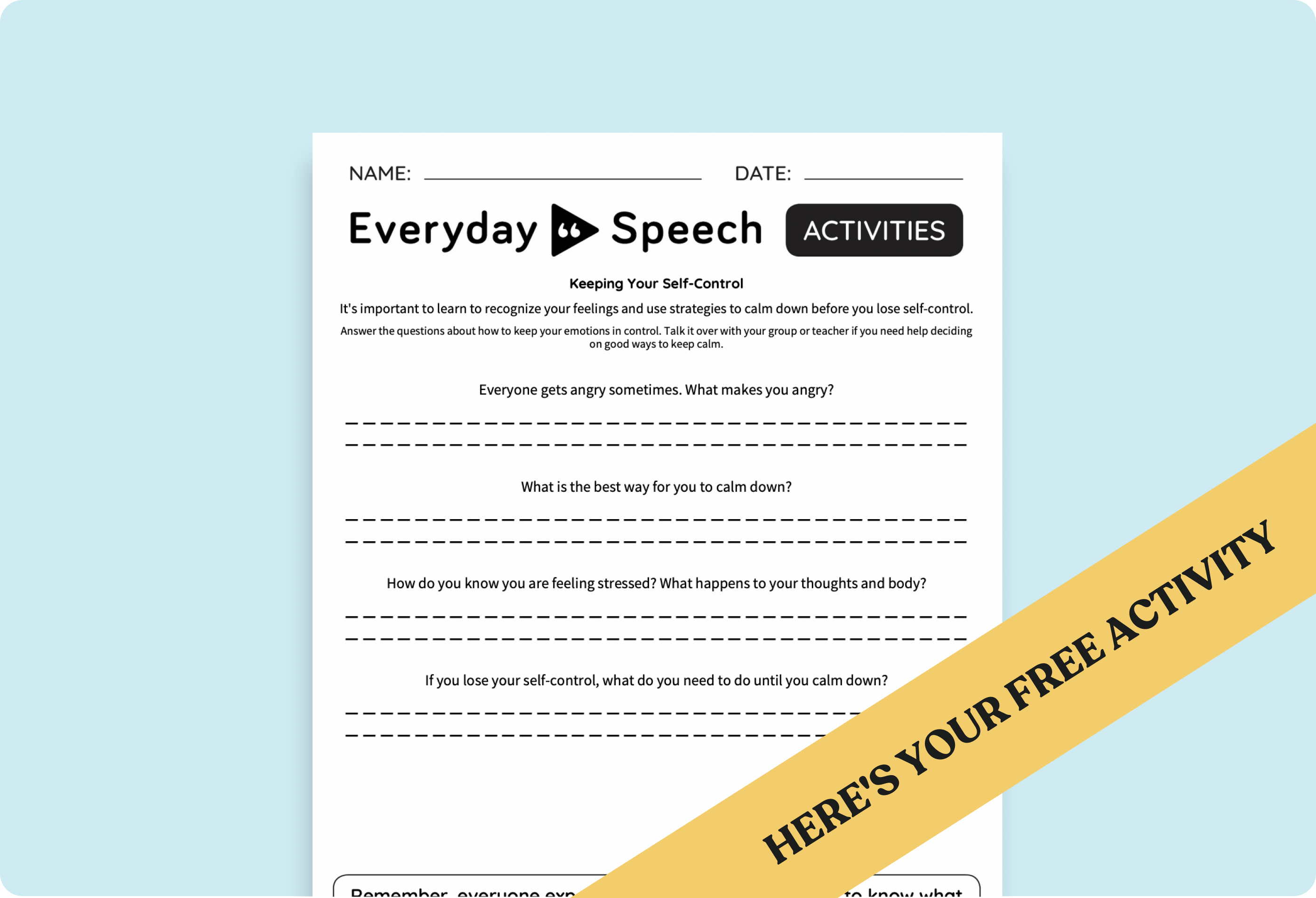 High School Self-Regulation Activity: Keeping Your Self-Control