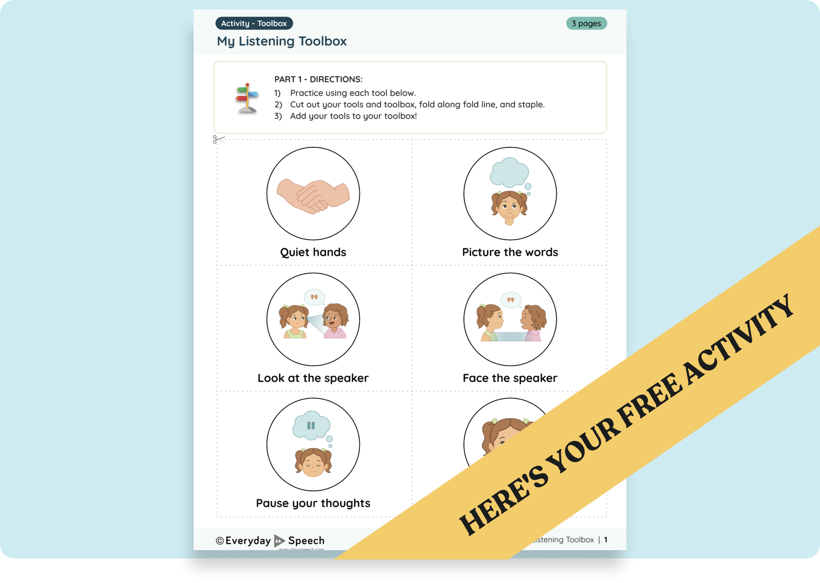 Pre-K & Kindergarten Listening in School Activity: My Listening Toolbox