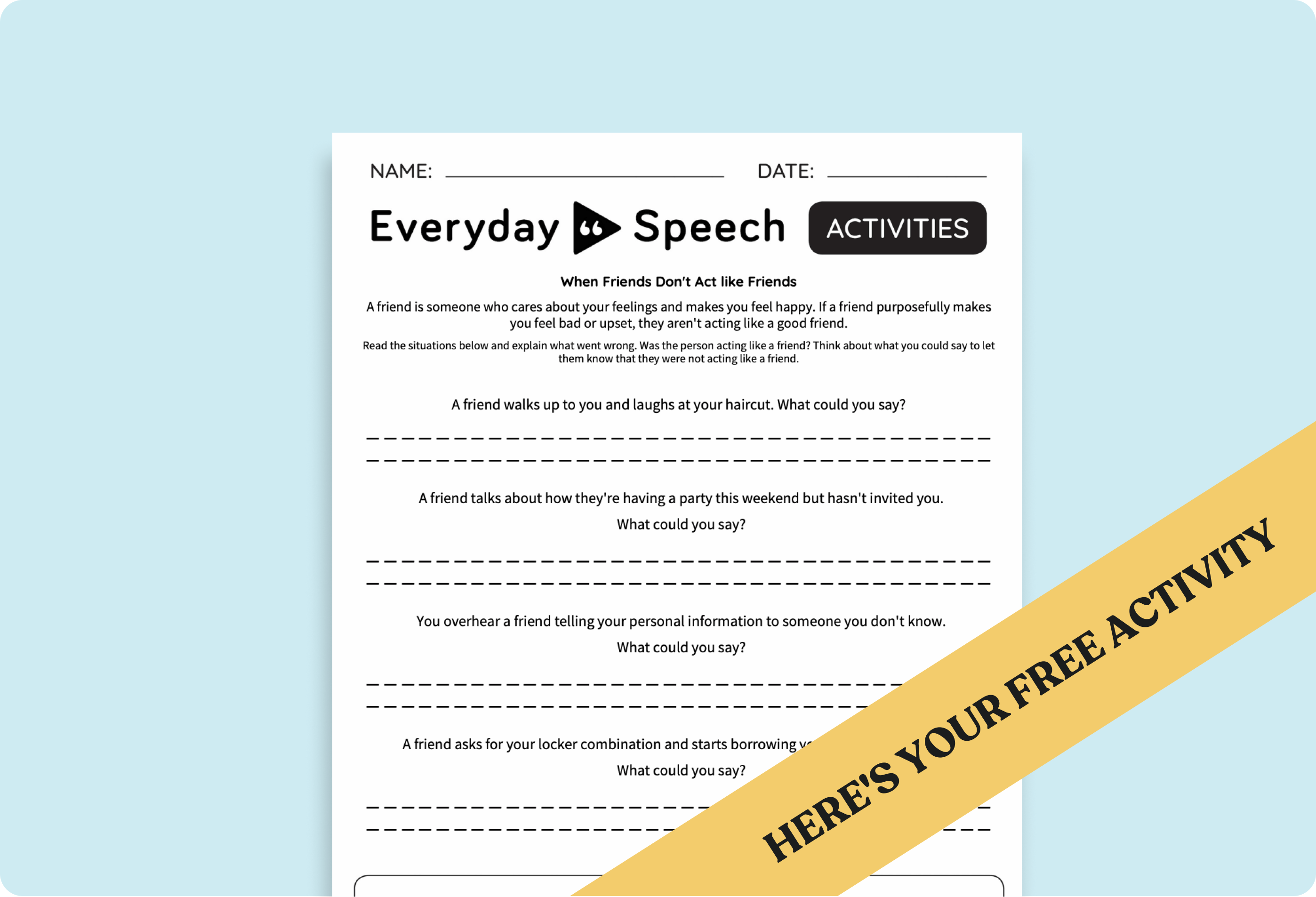 Middle School Free Activity & Lesson Plan: When Friends Don’t Act Like Friends