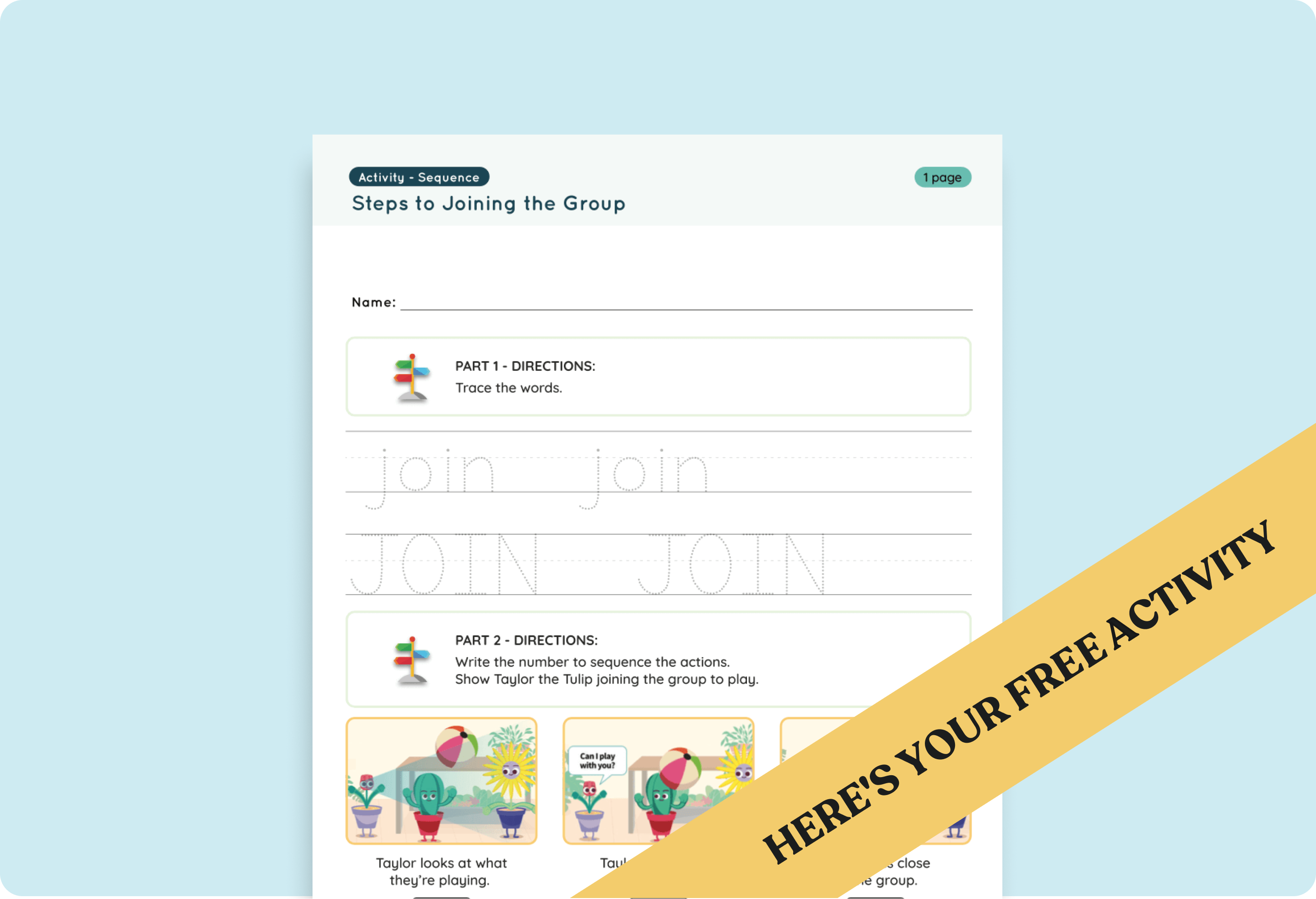Preschool Free Lesson Plan & Worksheet Activity: Joining a Group