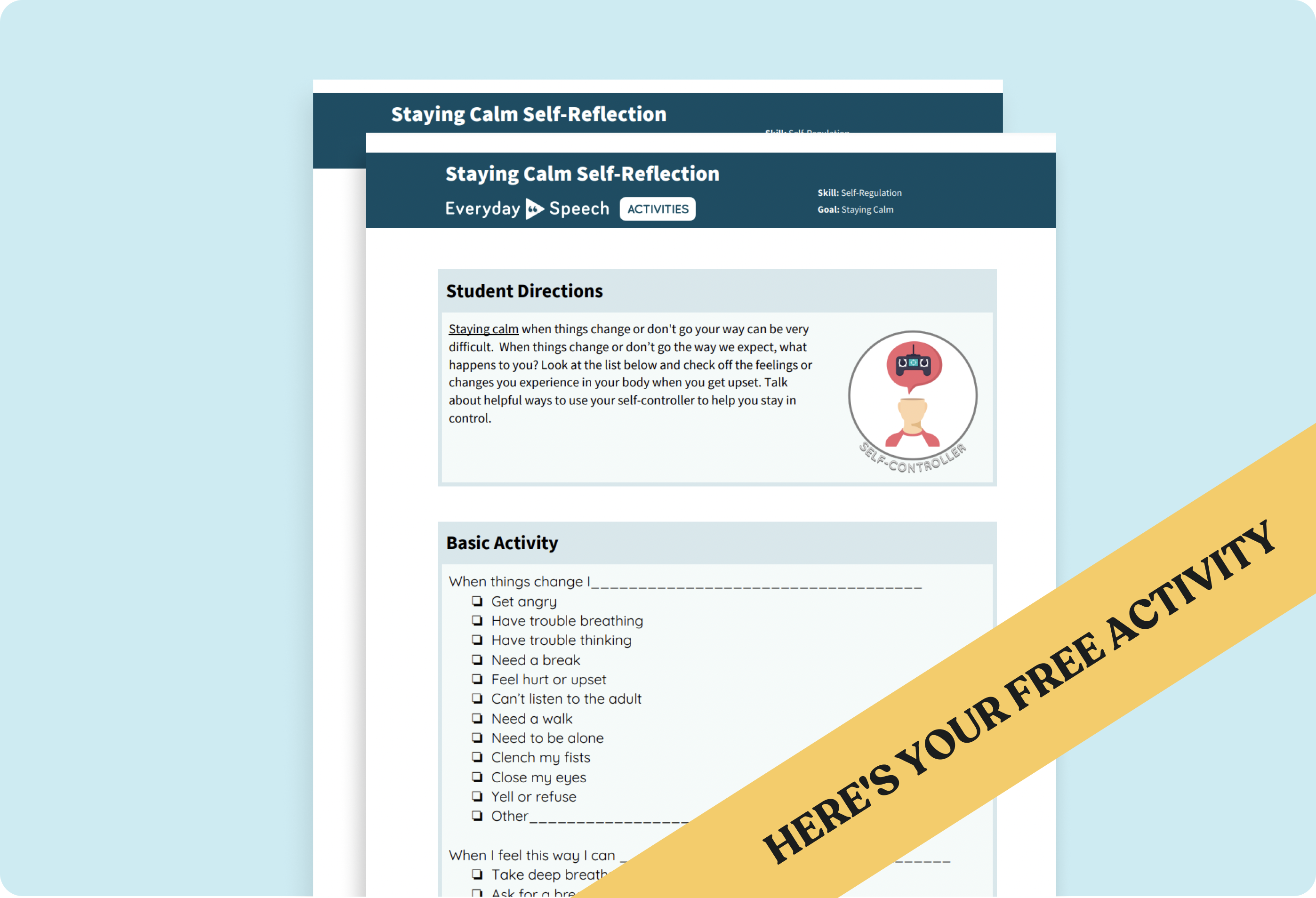 Elementary Self-Regulation No-Prep Activity: Staying Calm Self-Reflection