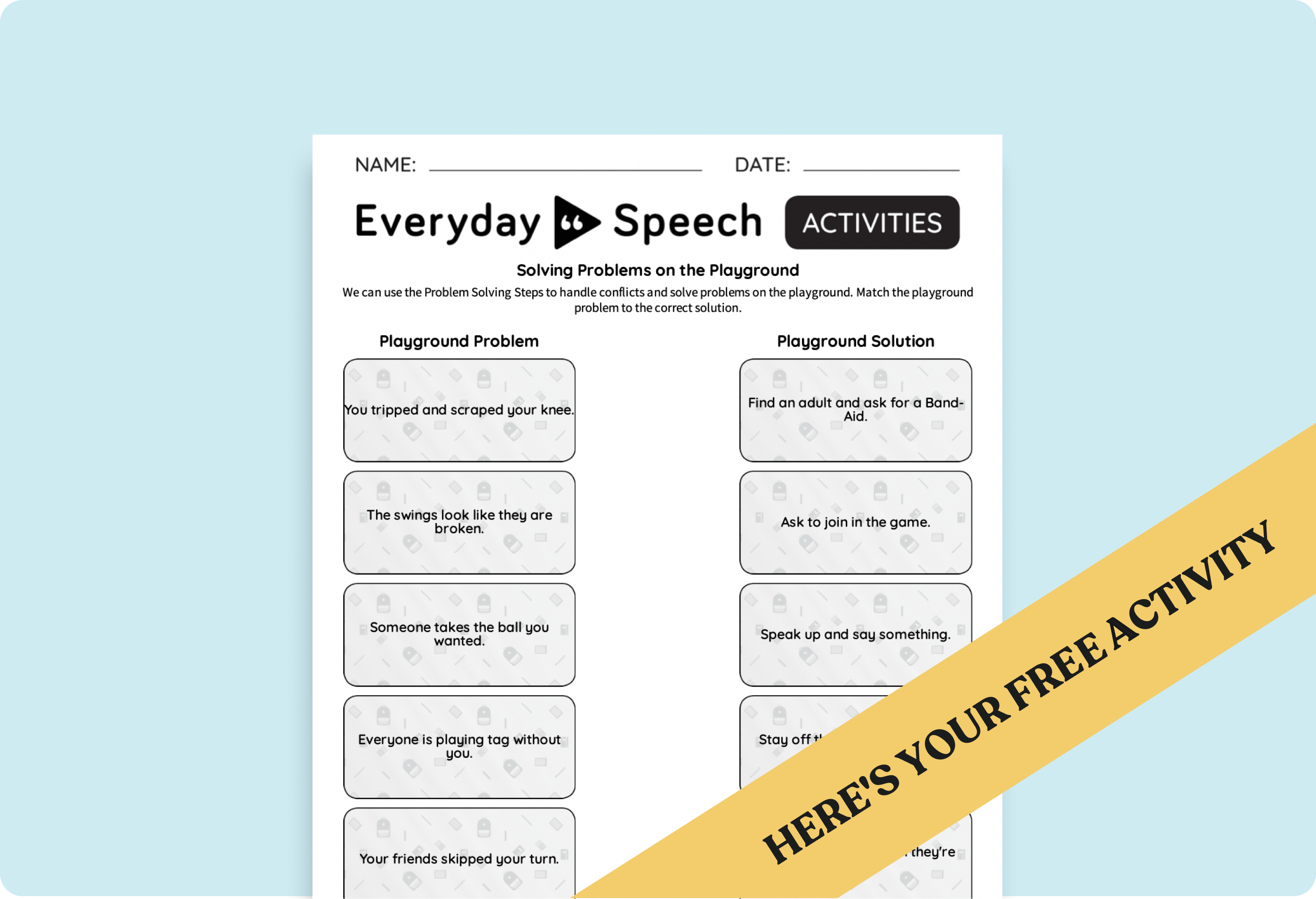 Elementary Free Worksheet & Lesson Plan: Solving Problems on the Playground