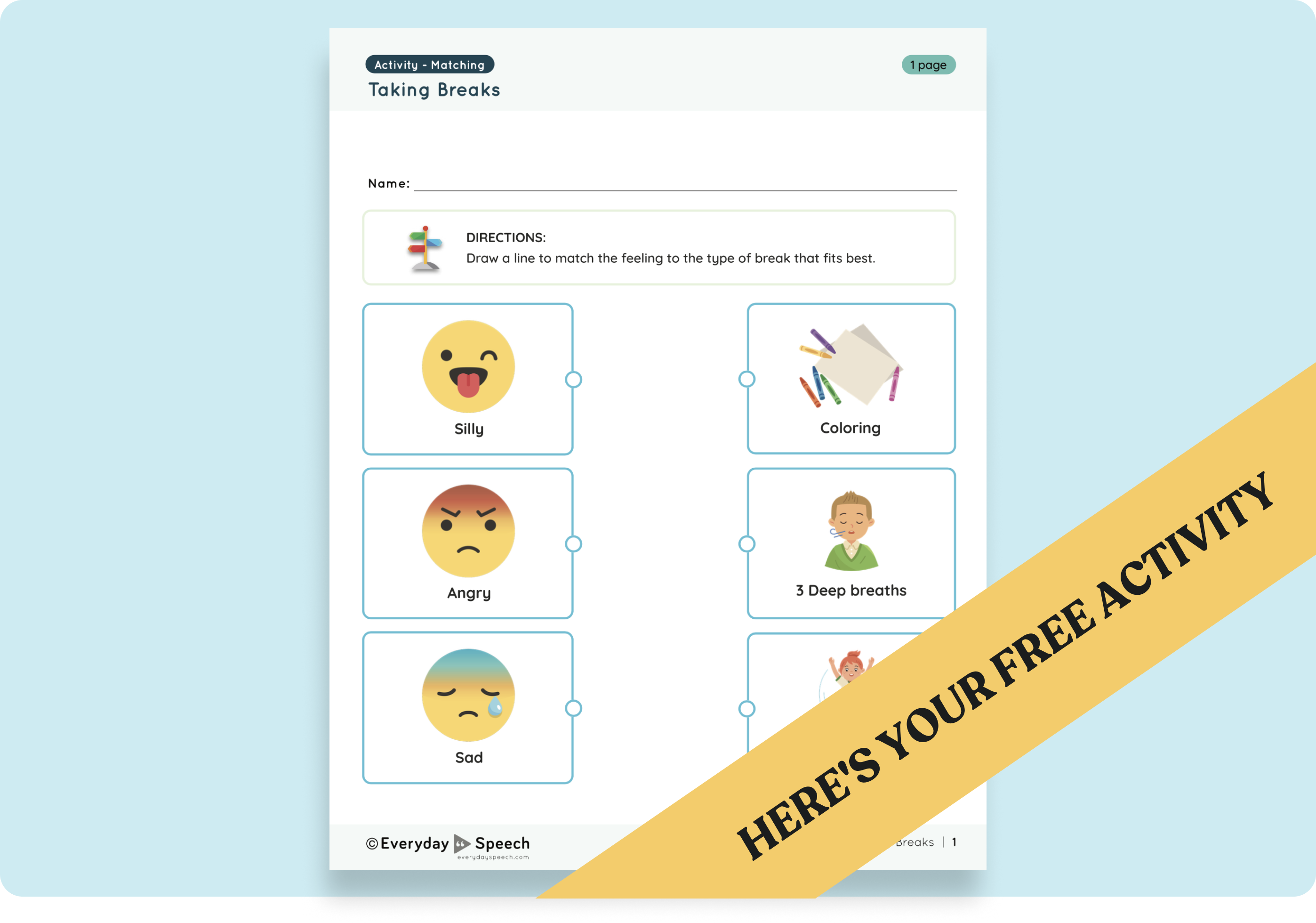 Pre-K & Kindergarten Staying Calm PDF Activity: Taking Breaks